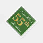 Serviette En Papier Elégant Vert, Faux Or 55ème Anniversaire + Nom (Coin)