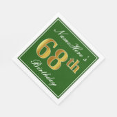 Serviette En Papier Elégant Vert, Faux Or 68ème Anniversaire + Nom (Coin)