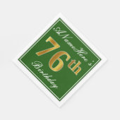 Serviette En Papier Elégant Vert, Faux Or 76ème Anniversaire + Nom (Coin)