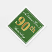 Serviette En Papier Elégant Vert, Faux Or 90ème Anniversaire + Nom (Coin)