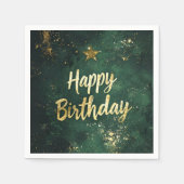 Serviette En Papier Elégant Vert & Faux Or Anniversaire (Devant)