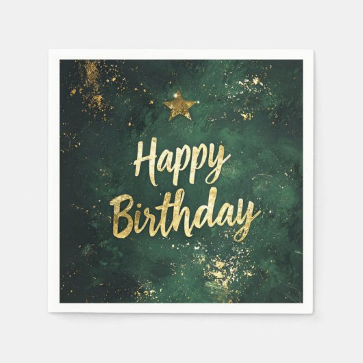 Serviette En Papier Elégant Vert & Faux Or Anniversaire (Devant)