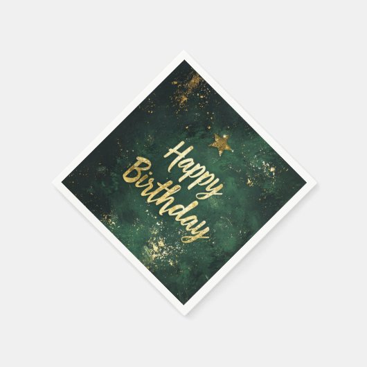 Serviette En Papier Elégant Vert & Faux Or Anniversaire (Coin)