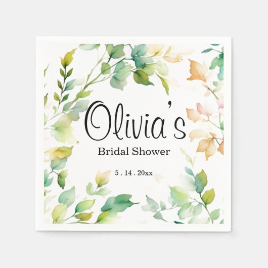 Serviette En Papier Elégant vert fleurs sauvages d'aquarelle (Devant)