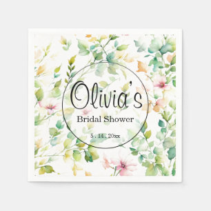 Serviette En Papier Elégant vert fleurs sauvages d'aquarelle