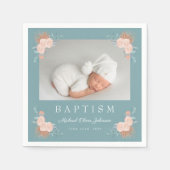 Serviette En Papier Élégant vert floral photo Baptême (Devant)
