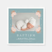 Serviette En Papier Élégant vert floral photo Baptême (Devant)