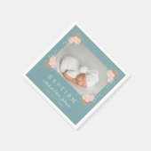Serviette En Papier Élégant vert floral photo Baptême (Coin)
