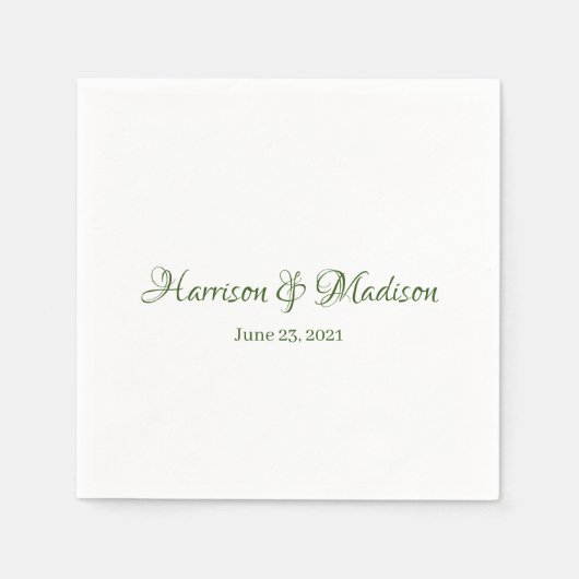 Serviette En Papier Élégant vert foncé Mariage de noms de script perso (Devant)