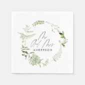 Serviette En Papier Élégant vert mariage de script botanique moderne (Devant)