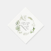 Serviette En Papier Élégant vert mariage de script botanique moderne (Coin)