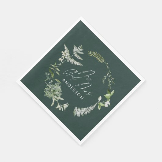 Serviette En Papier Élégant vert moderne script botanique mariage napk (Coin)