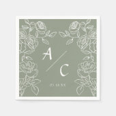 Serviette En Papier Élégant Vert olive Mariage Rose (Devant)