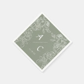 Serviette En Papier Élégant Vert olive Mariage Rose (Coin)
