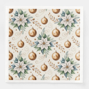 Serviette En Papier Élégant Vert Or Blanc Noël Motif Floral