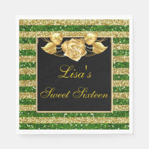 Serviette En Papier Elégant Vert Parties scintillant Or Rose Or Sweet