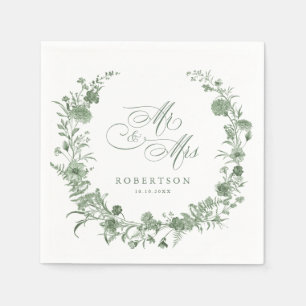 Serviette En Papier Élégant Vert Sauge Vintage Classique Floral Mariag