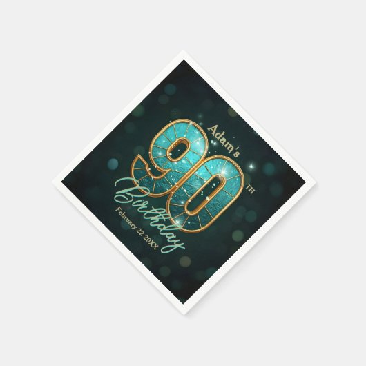 Serviette En Papier Elegant Vibrant Teal and Gold 90th Birthday (Coin)