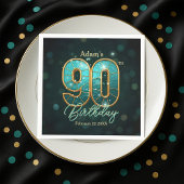 Serviette En Papier Elegant Vibrant Teal and Gold 90th Birthday