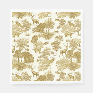 Serviette En Papier Elégant Vintage Gold Toile Deer Fox Woodland