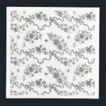 Serviette En Papier Élégant Vintage gravé noir Roses et rubans<br><div class="desc">Elégant et romantique noir gravé roses vintages,  fleurs,  vignes,  feuilles et papillons avec rubans et arcs entrelacés sur un arrière - plan blanc.</div>