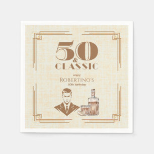 Serviette En Papier Élégant Vintage Hommes Whisky 50e Anniversaire