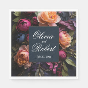 Serviette En Papier Élégant vintage moody rose magenta Mariage floral