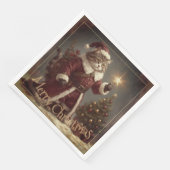 Serviette En Papier Élégant Vintage Noël Kitty (Coin)