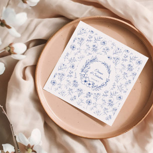Serviette En Papier Elégant Vintage Romance Dusty Blue Floral Mariage