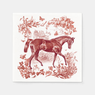 Serviette En Papier Elégant Vintage Rouge Rustique Horse Toile Florale