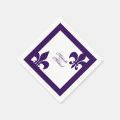 Serviette En Papier Élégant violet blanc Fleur de Lis Mariage (Coin)