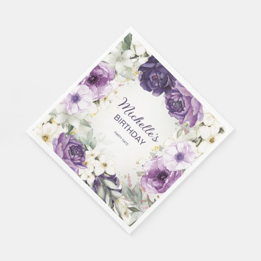 Serviette En Papier Élégant violet blanc Parties scintillant florale A (Coin)