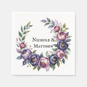 Serviette En Papier Élégant violet et Mariage du bouquet Magenta Peony