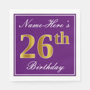 Serviette En Papier Élégant violet, Faux Gold 26ème anniversaire + Nom