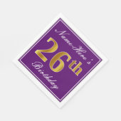 Serviette En Papier Élégant violet, Faux Gold 26ème anniversaire + Nom (Coin)