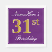 Serviette En Papier Elégant violet, Faux Gold 31ème anniversaire + Nom (Devant)