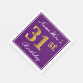 Serviette En Papier Elégant violet, Faux Gold 31ème anniversaire + Nom (Coin)