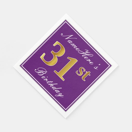 Serviette En Papier Elégant violet, Faux Gold 31ème anniversaire + Nom (Coin)