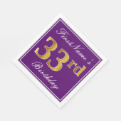 Serviette En Papier Elégant violet, Faux Gold 33ème anniversaire + Nom (Coin)