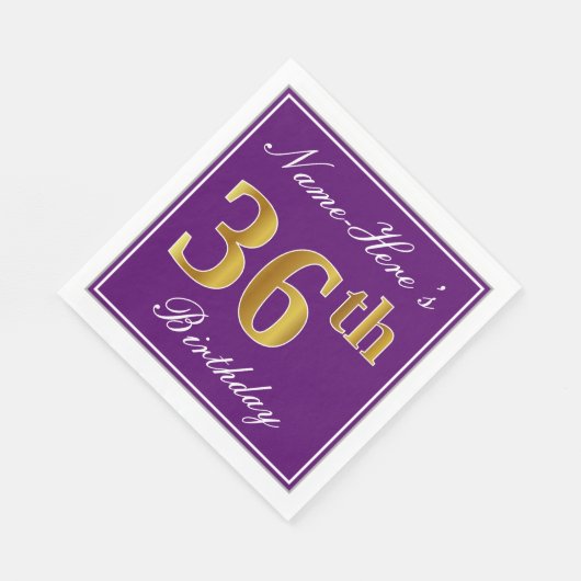 Serviette En Papier Elégant violet, Faux Gold 36ème anniversaire + Nom (Coin)