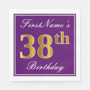Serviette En Papier Elégant violet, Faux Gold 38ème anniversaire + Nom