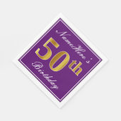 Serviette En Papier Elégant violet, Faux Gold 50e anniversaire + Nom (Coin)