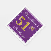 Serviette En Papier Élégant violet, Faux Gold 51ème anniversaire + Nom (Coin)