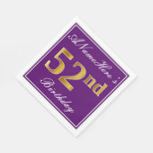 Serviette En Papier Élégant violet, Faux Gold 52e anniversaire + Nom (Coin)