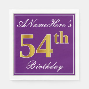 Serviette En Papier Elégant violet, Faux Gold 54ème anniversaire + N