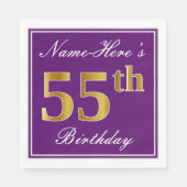 Serviette En Papier Elégant violet, Faux Gold 55ème anniversaire + Nom (Devant)
