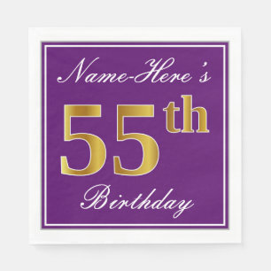 Serviette En Papier Elégant violet, Faux Gold 55ème anniversaire + Nom