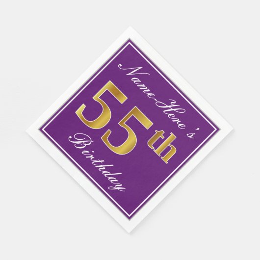 Serviette En Papier Elégant violet, Faux Gold 55ème anniversaire + Nom (Coin)