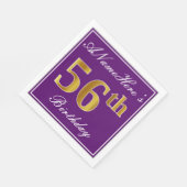 Serviette En Papier Élégant violet, Faux Gold 56ème anniversaire + Nom (Coin)