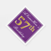 Serviette En Papier Elégant violet, Faux Gold 57ème anniversaire + Nom (Coin)